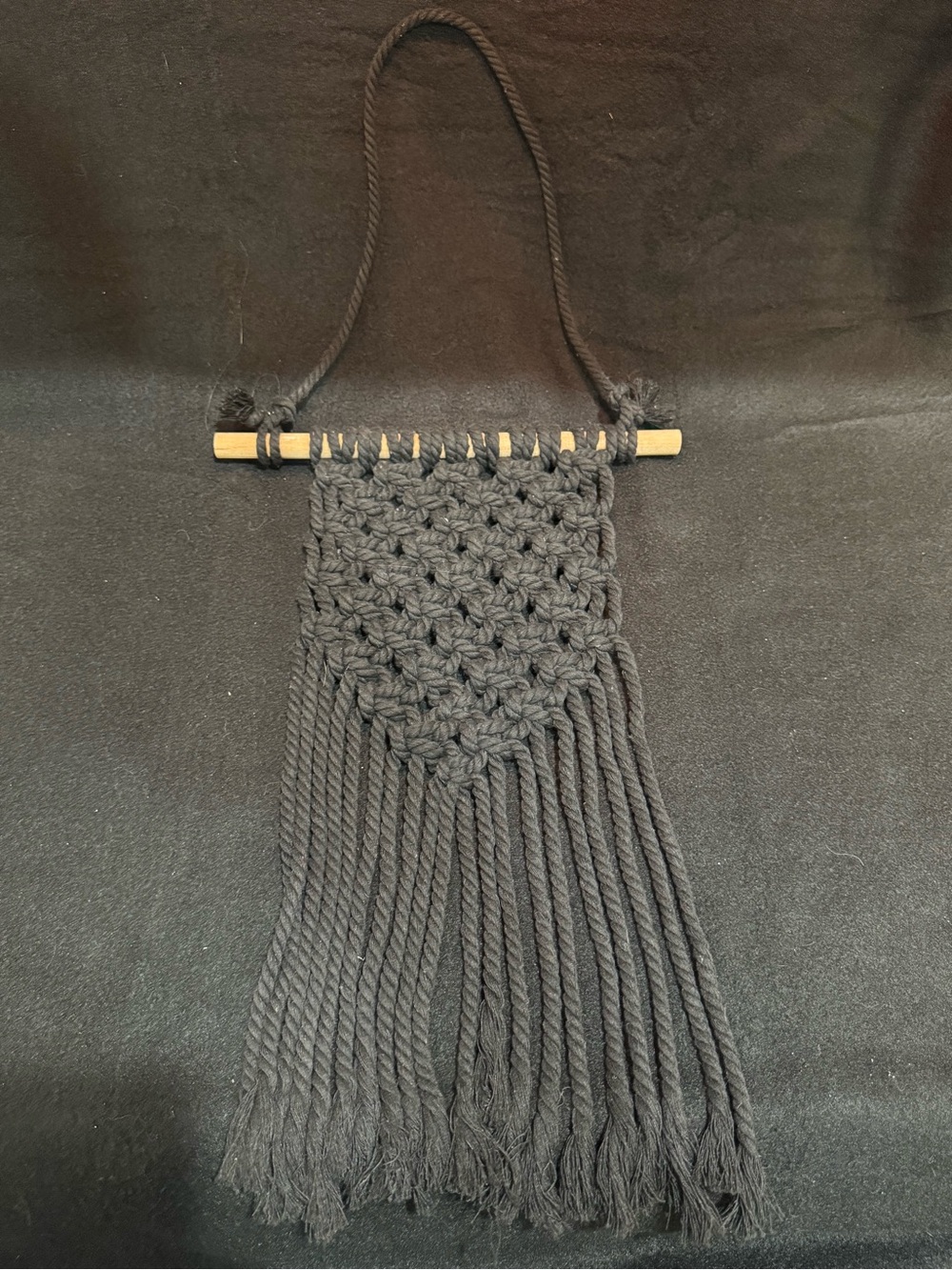 Handmade Black Macramé Wall Hanging - Boho Rope Accent